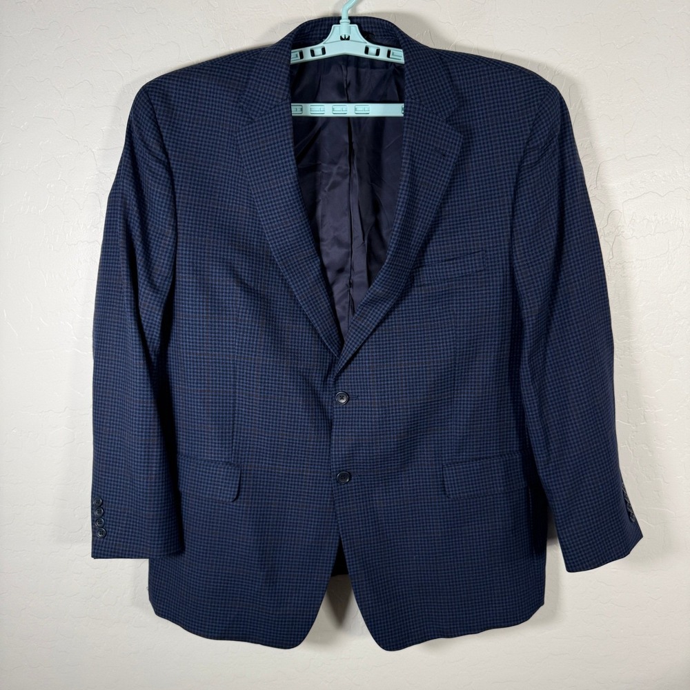 Jos A Bank Sport Coat Mens 50R Blue Plaid Wool Signature Tailored Fit Blazer